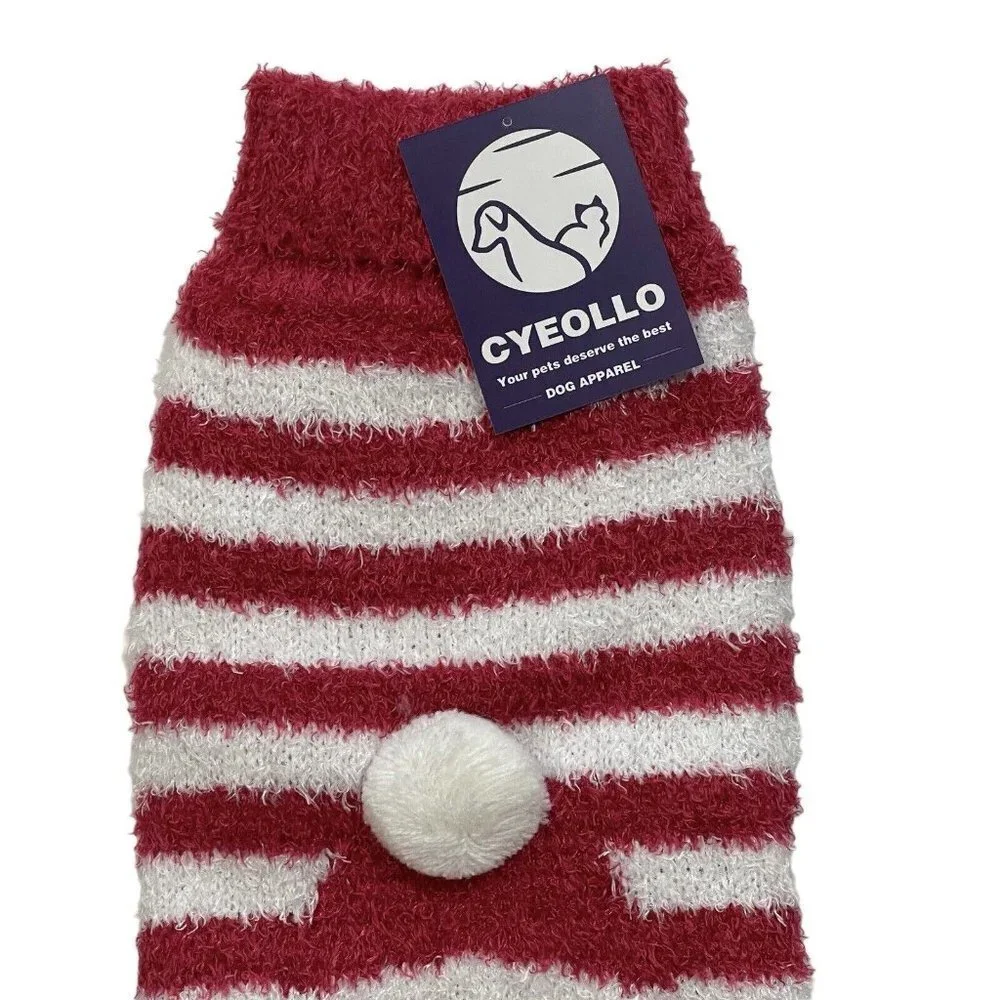 CYEOLLO Dog Christmas Sweater Red White Stripe Small Santa w/Glasses‎ Pets NEW